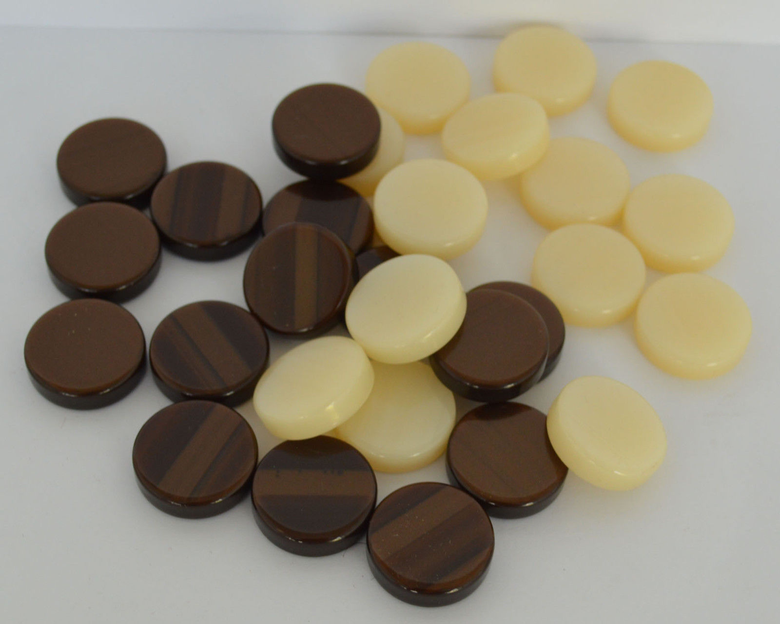 30 Small Acrylic Backgammon Checkers – Chips Brown & Ivory 1 inch – High Quality