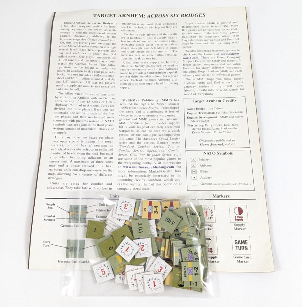 TARGET ARNHEM Across 6 Bridges War Game Used COMPLETE MMP Origins Promo 2005
