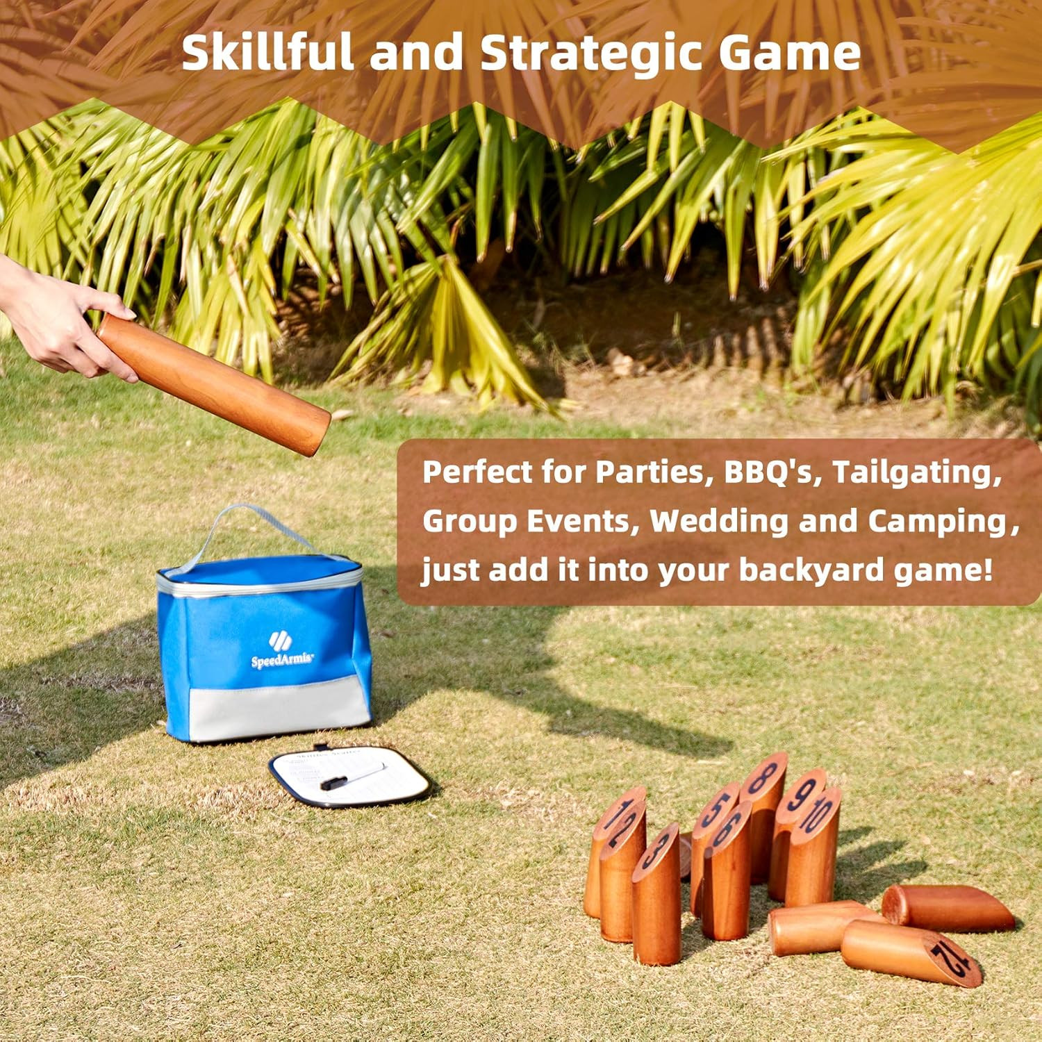 Wooden Throwing Game, 12 Numbered Block Toss Games Set with Scoreboard & Carryin