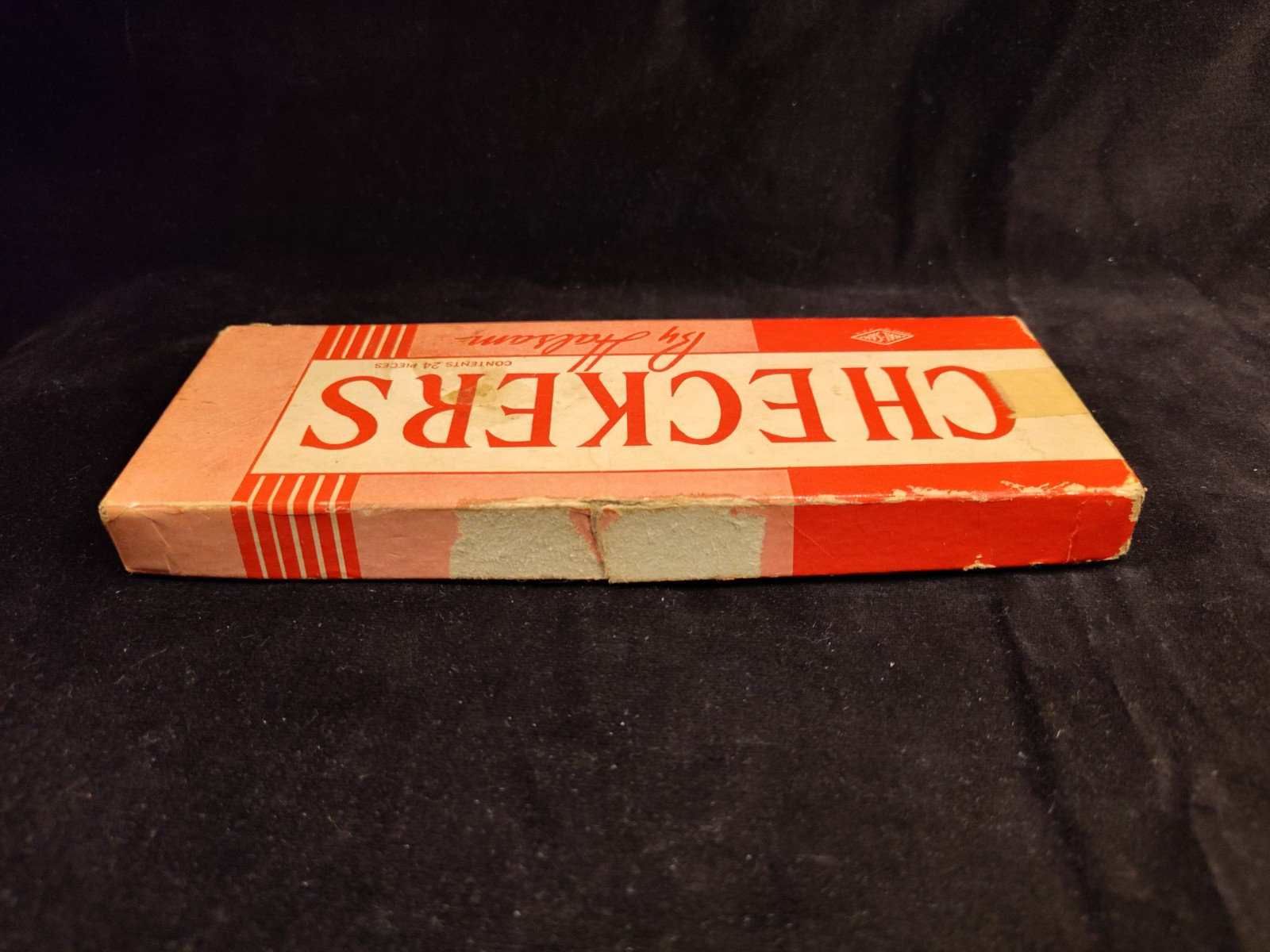 Vintage Halsam Checkers with Original Box Magenta Black 1940s