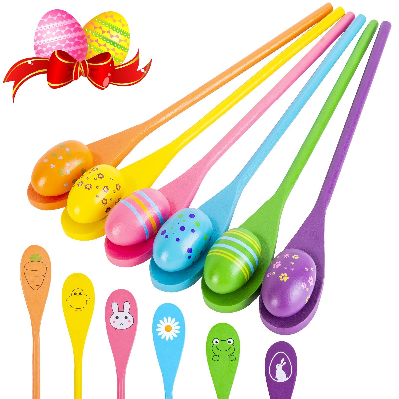 6 Players Easter Egg and Spoon Race Game Set, Easter Party Favor for Kids and…