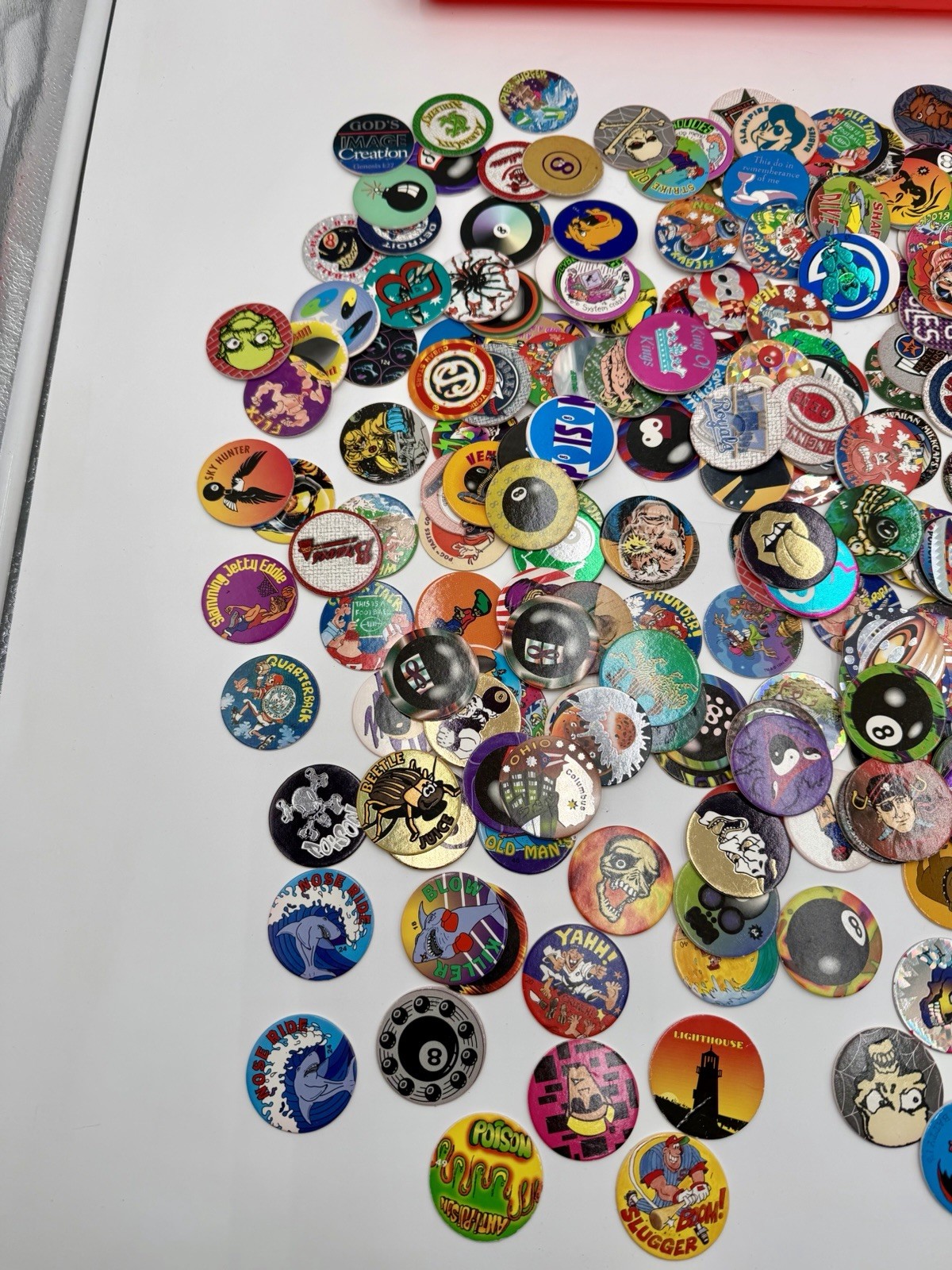 Huge Lot Of 350+ Pogs Milk Caps 1990’s Nostalgic Collectible W Storage Tube