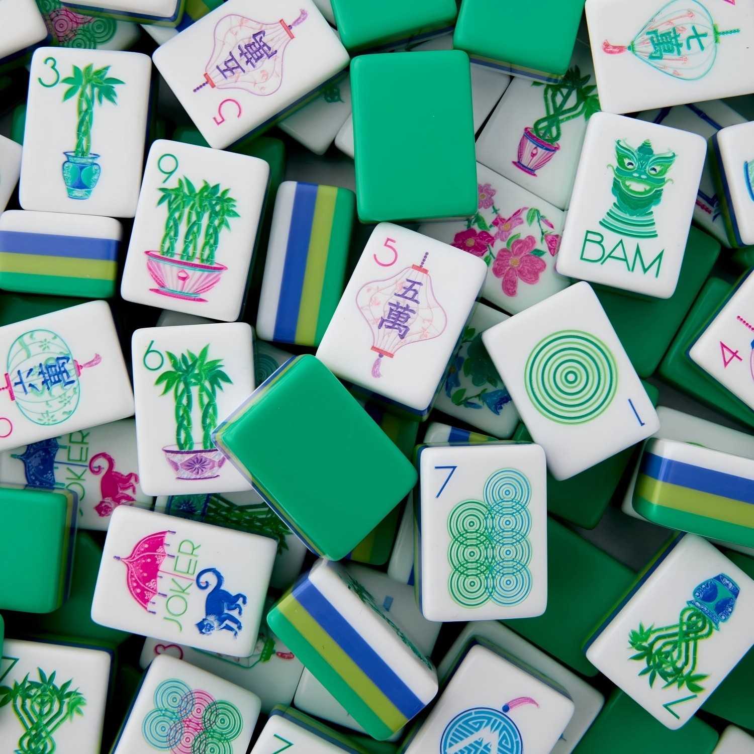 160 American Mahjong Tiles 4-Layer Acrylic Green Theme Engraved Set