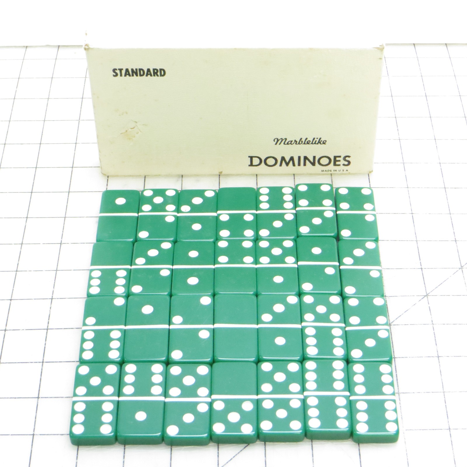 Vintage Puremco MarbleLike Green Standard Dominoes Set of 28 & Box – Made in USA