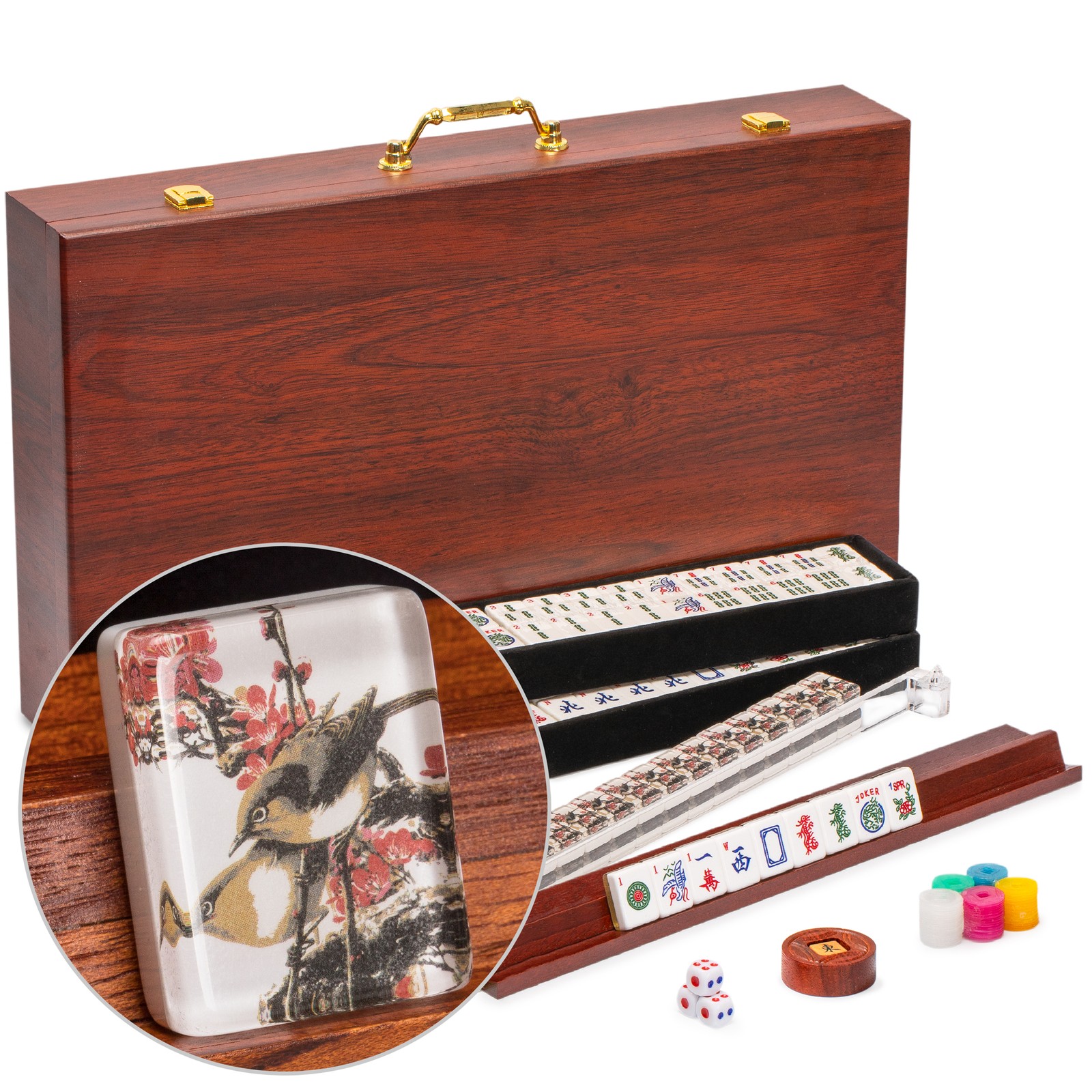 American Mahjong Set, “Little Birdie” with Wooden Case, Racks, Pushers