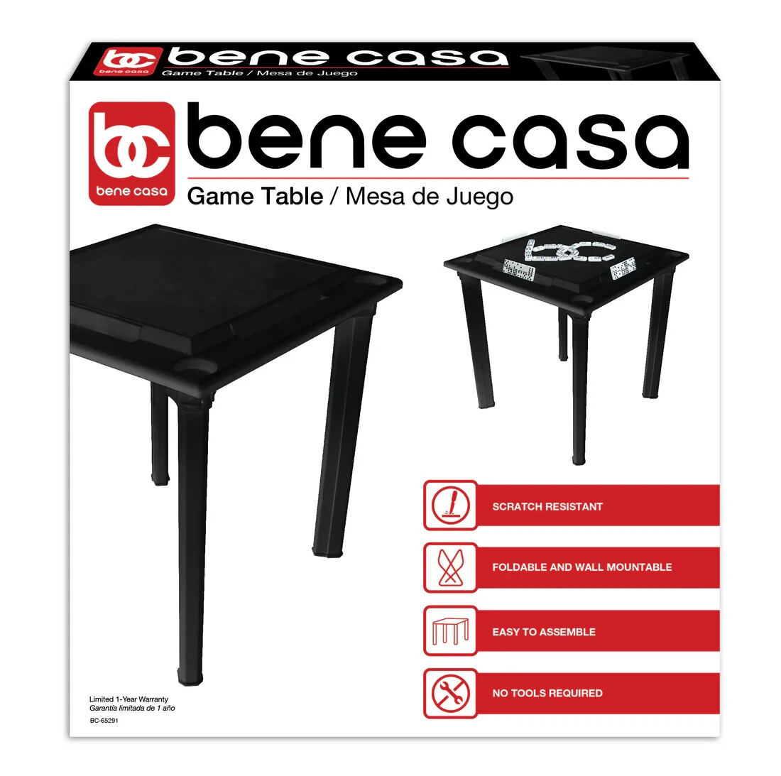 Bene Casa waterproof plastic game table w/ tile rack, removable legs, Black