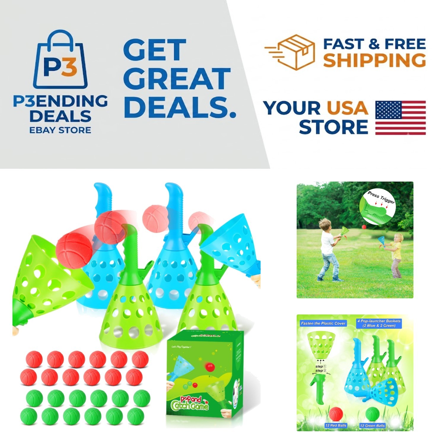 Easter Gift Toss N’ Catch Game – Instant Fun with 4 Launchers & 24 Balls