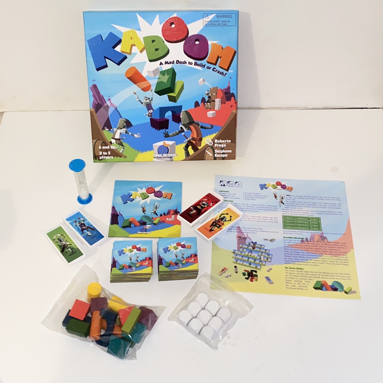 2013 Kaboom A Mad Dash To Build Or Crash Board Game Blue Orange Games Complete