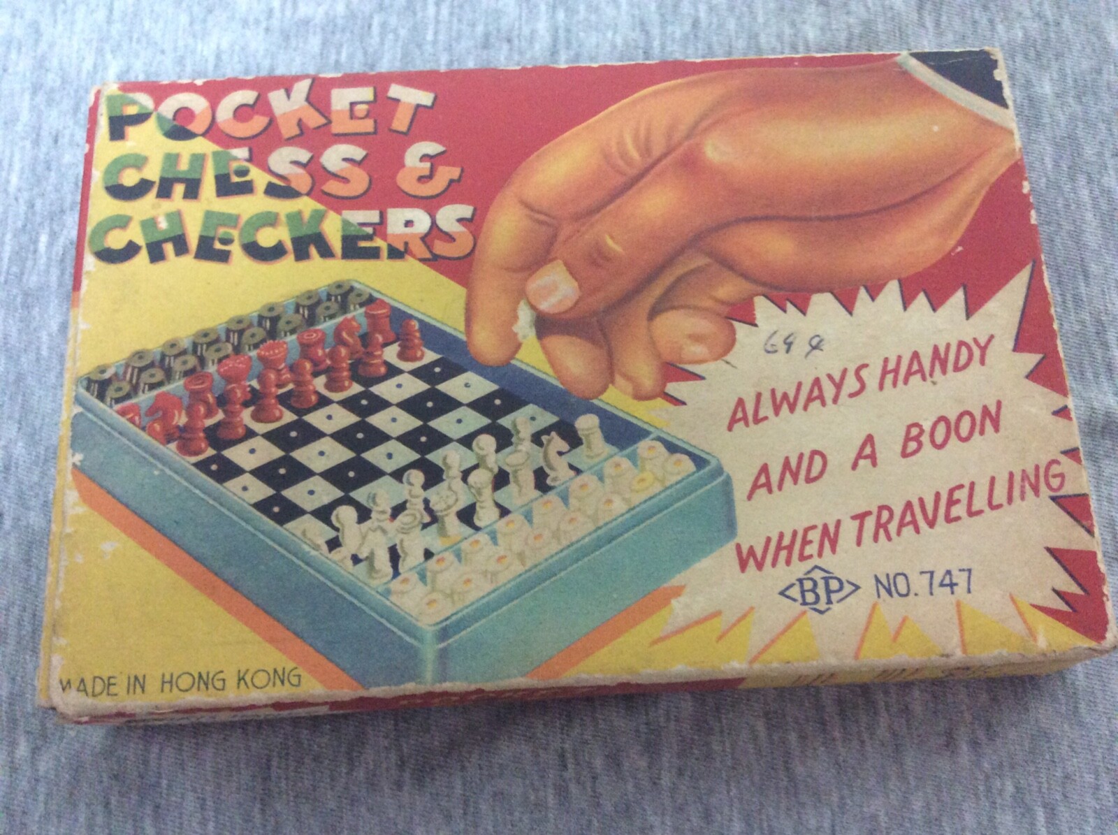 Vintage Pocket Chess & Checkers Combination Original Box BP Hong Kong