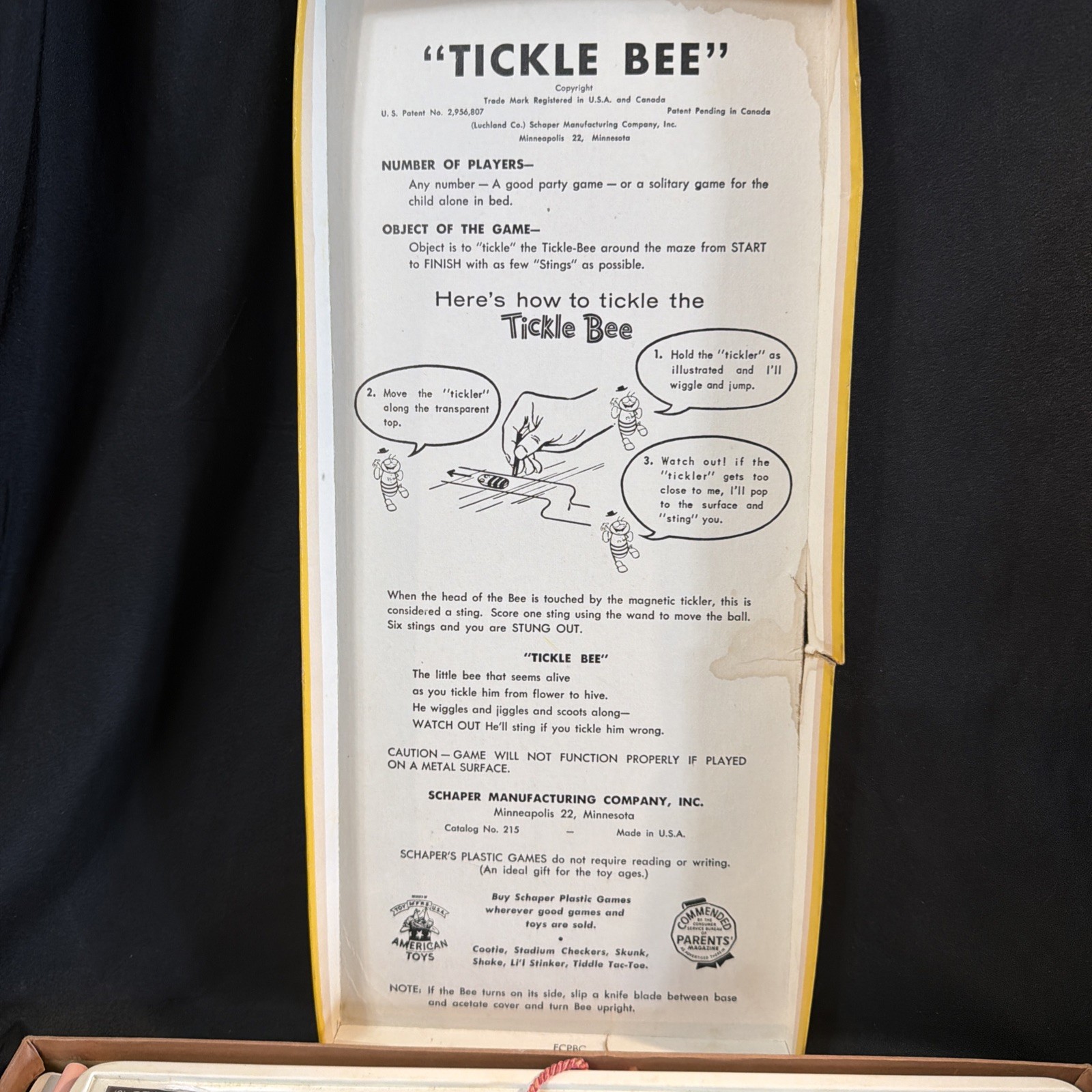Vintage 1956 Tickle Bee Game Magnetic Maze by Schaper Toys – Complete