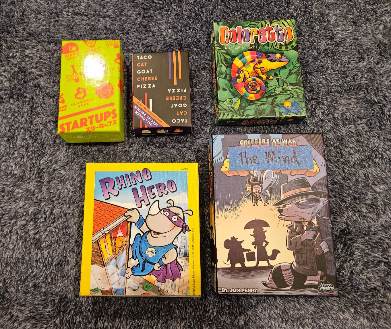 Board Game Lot Rhino Hero The Mind Coloretto Things in Rings Incan Gold Startups
