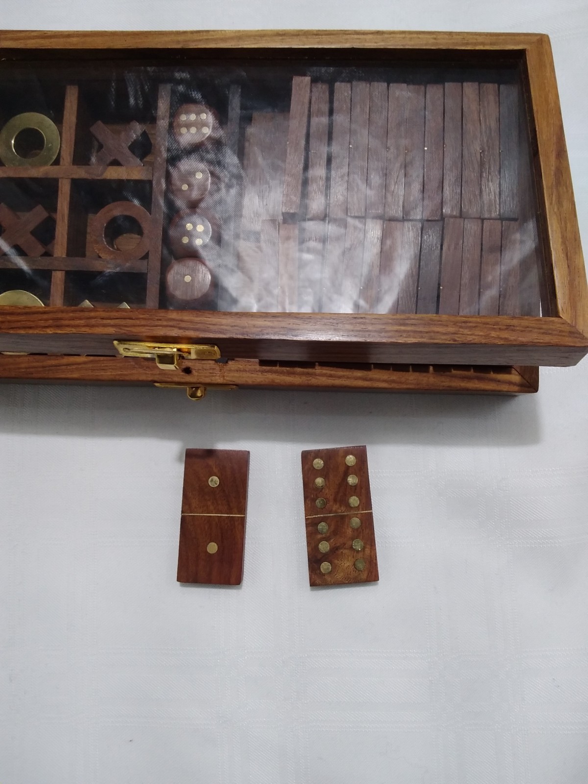Handmade Wooden 3-in-1 Game Set | Tic Tac Toe, Domino & Dice Set