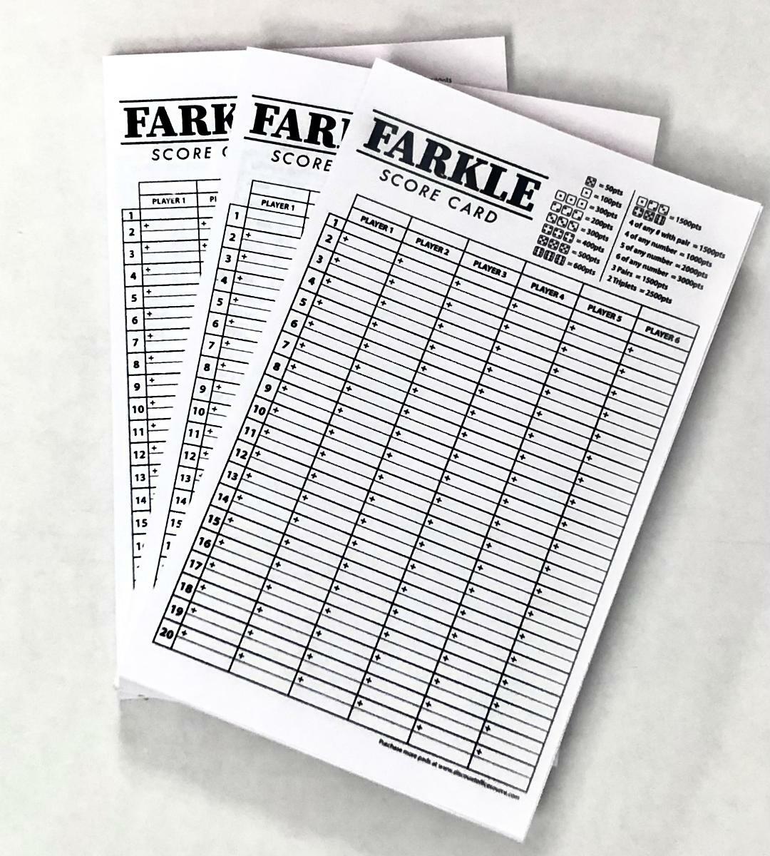 Farkle Score Card Pad Sheets Dice Game-3 Pads of 100 each(300 Sheets)-Print USA!