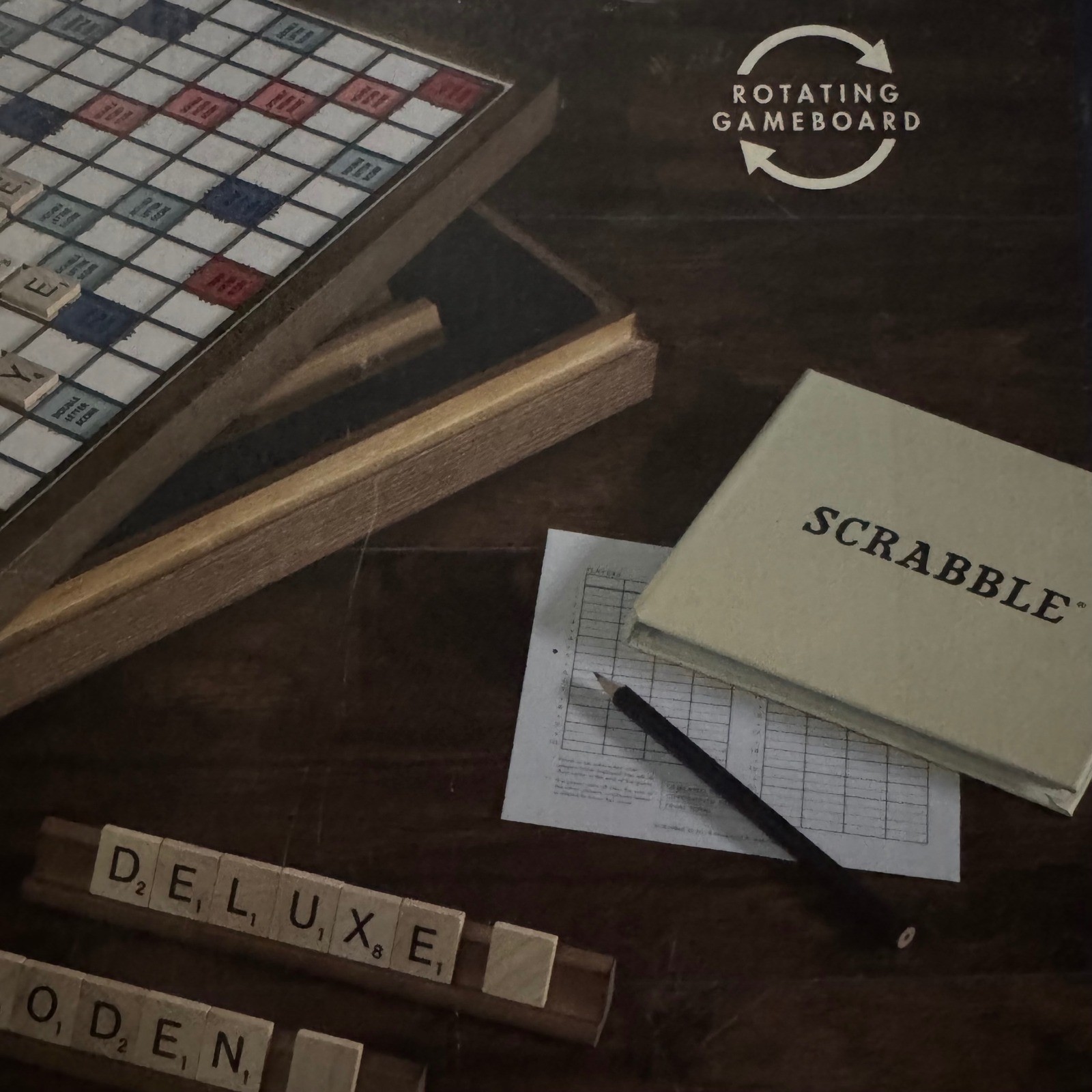 Scrabble Deluxe Vintage Edition Wooden Rotating Game Board WS Game Company 40810