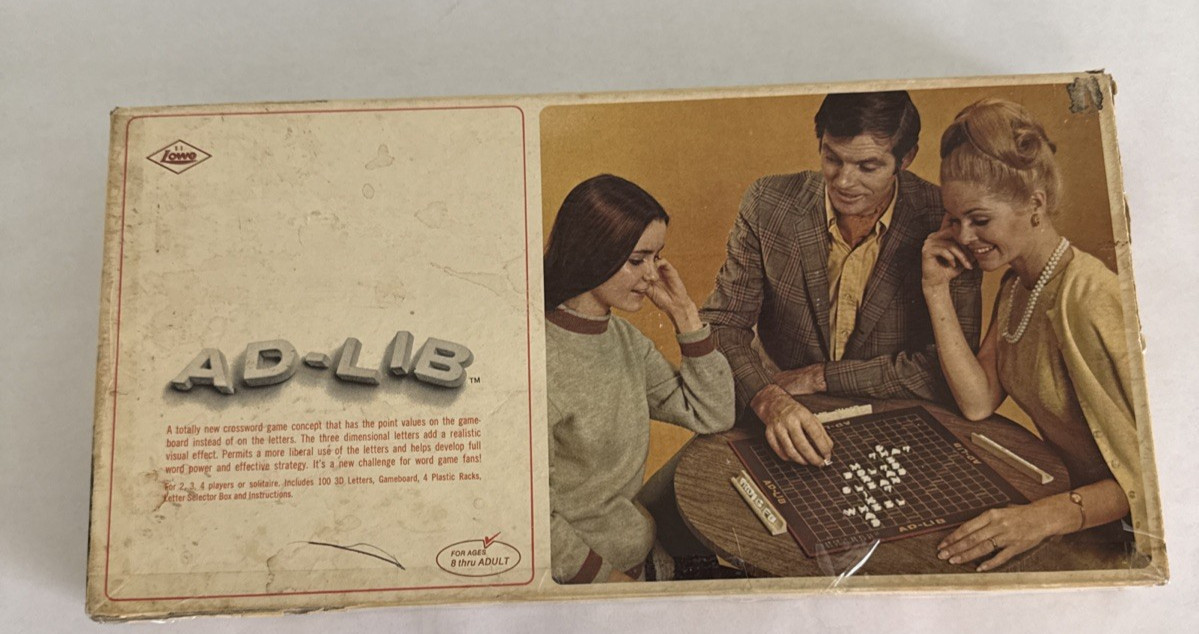 Vintage 1970 AD-LIB Crossword Board Game E.S. Lowe No. 940 – USED READ