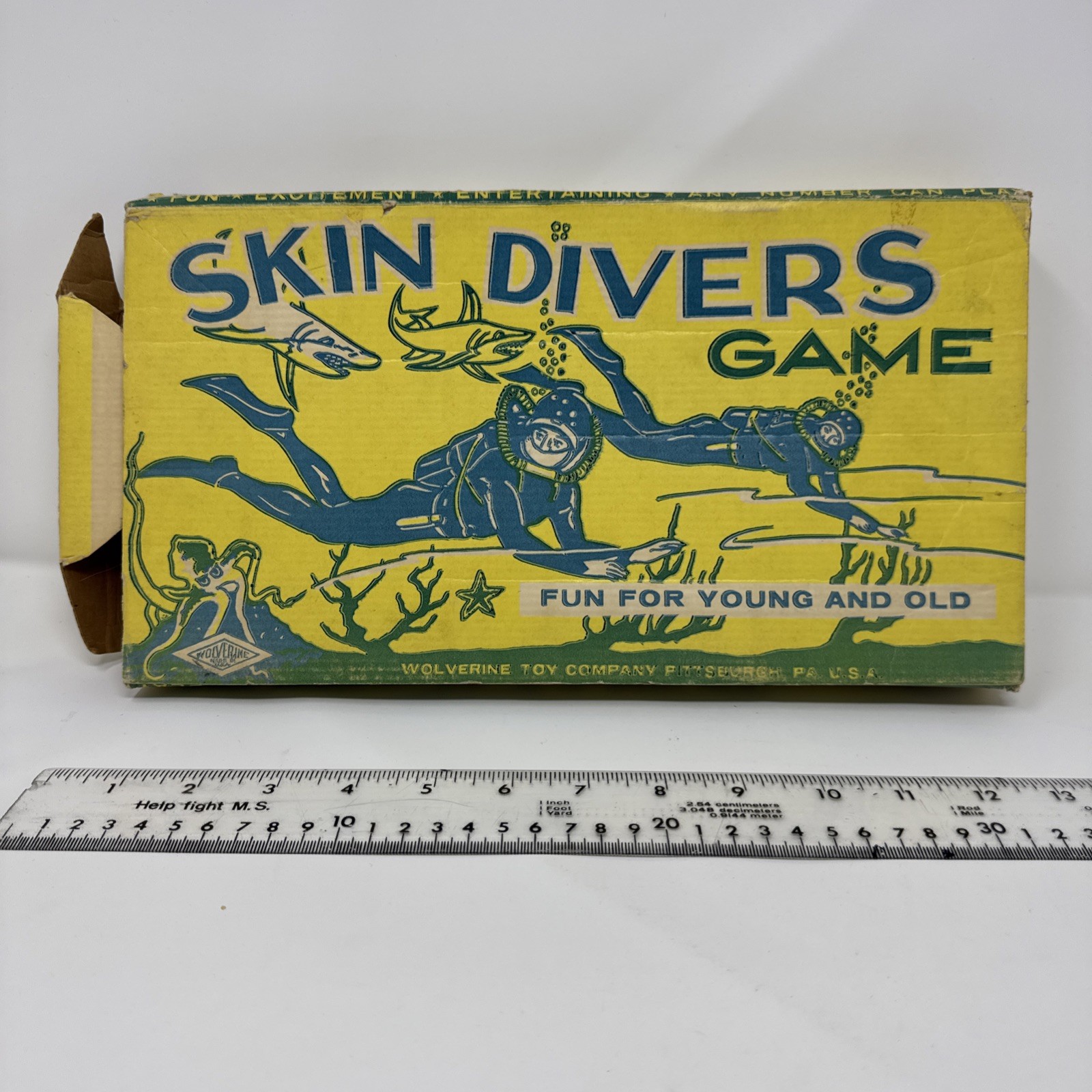 Table Pin-Ball Game Tin Wolverine-Skin Divers w/Mermaid/CreaturesWITH BOX RARE⭐️