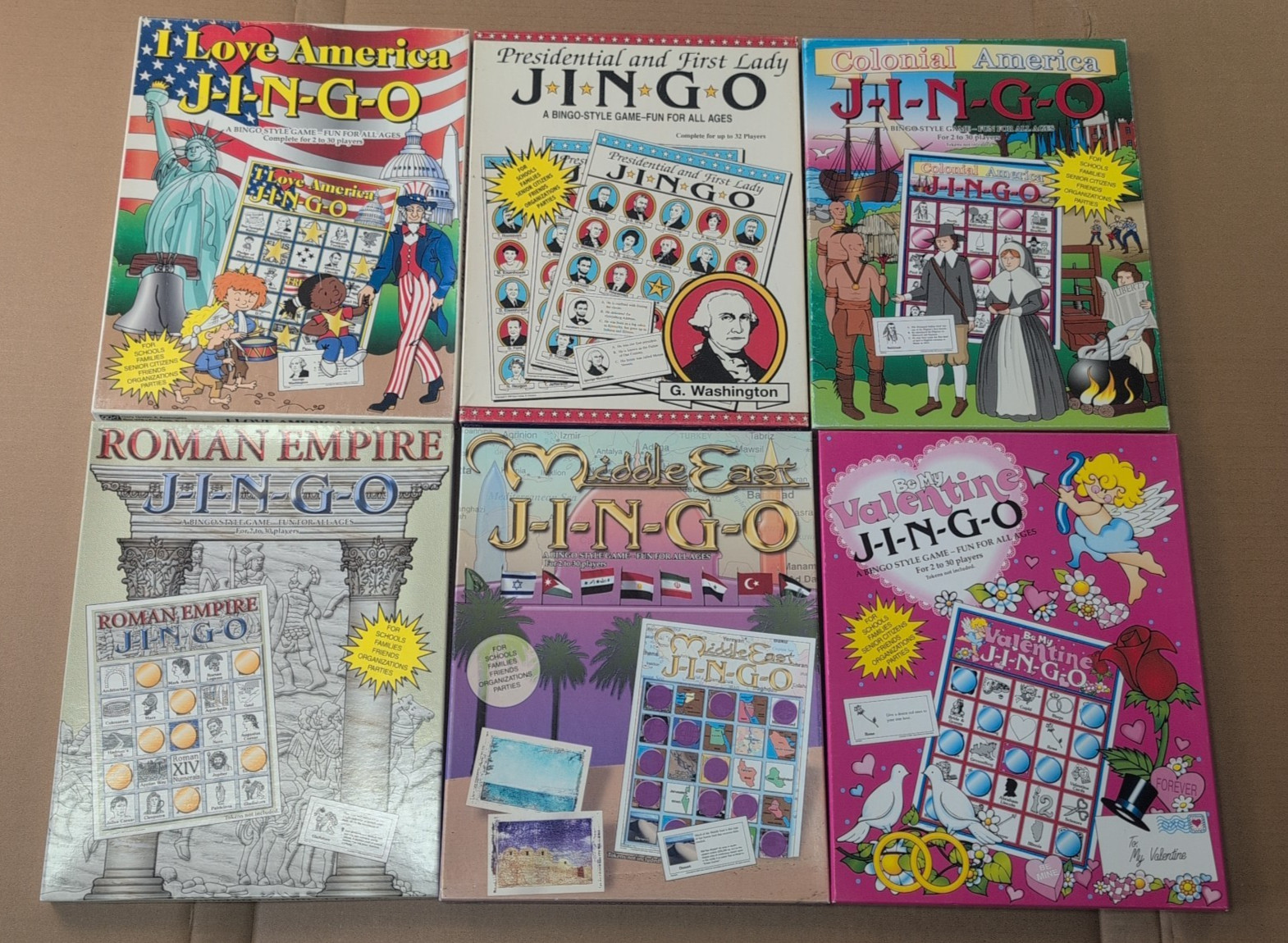 Lot of 6 JINGO Bingo Educational Presidential, American, Middle East *INCOMPLETE
