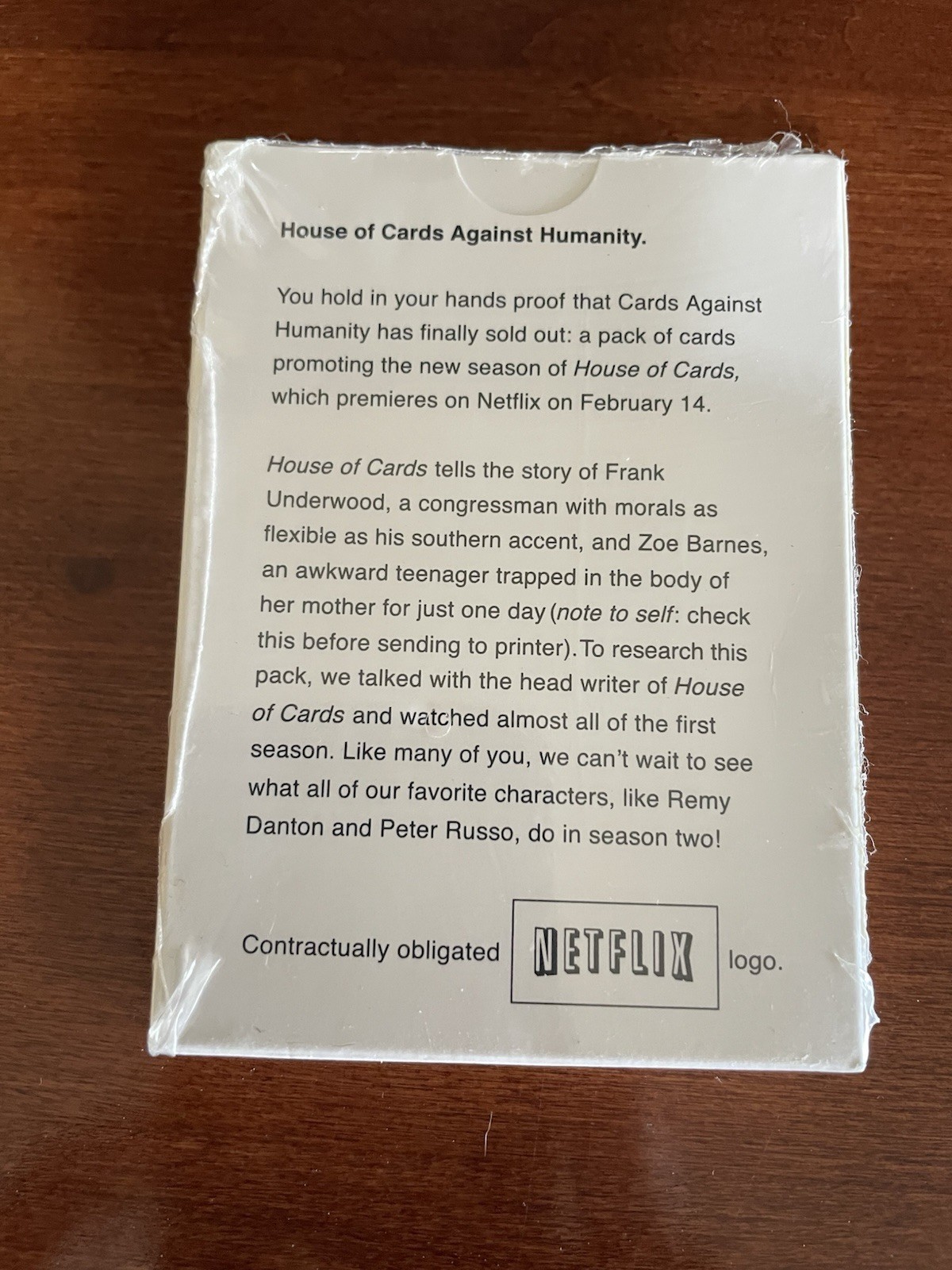 Cards Against Humanity House Of Cards 2014 CAH Pack Netflix TV Series