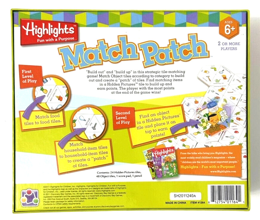 Childrens Highlights Match Patch Matching Game Hidden Pictures Learning Tool NEW