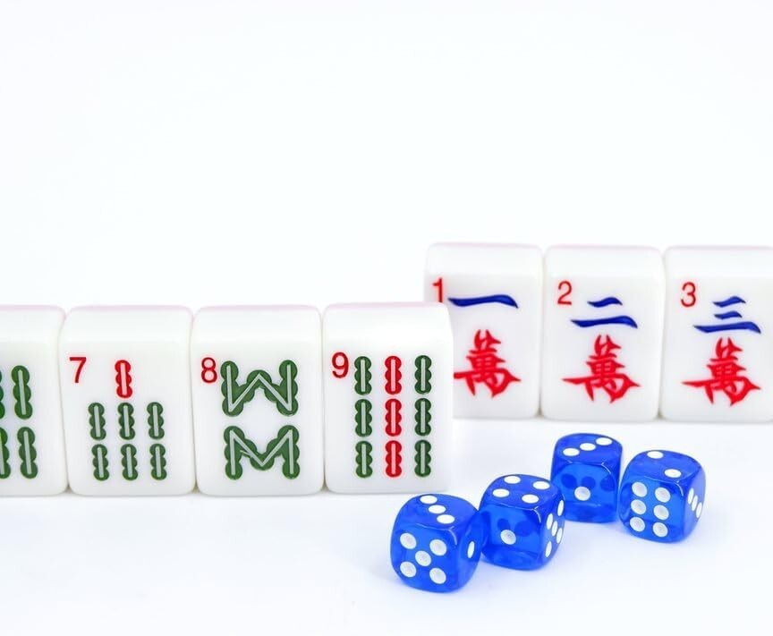 American Mahjong Game Set, 166 Numbered Melamine Tiles (1.4″), 4 Dice, 80 Poker