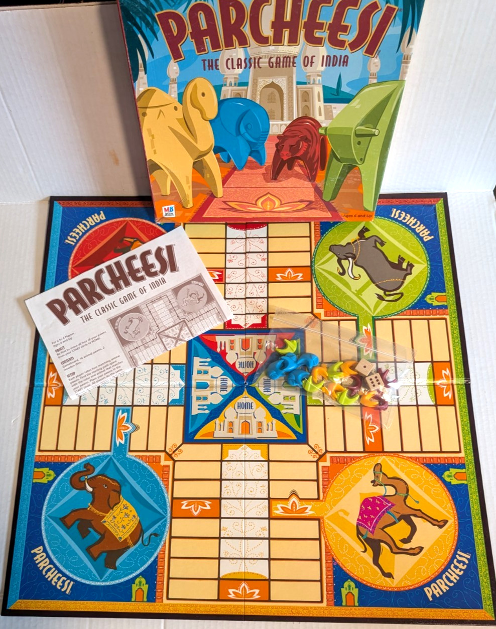 2001 Milton Bradley Parcheesi Classic Game of India Board Game 99% Complete