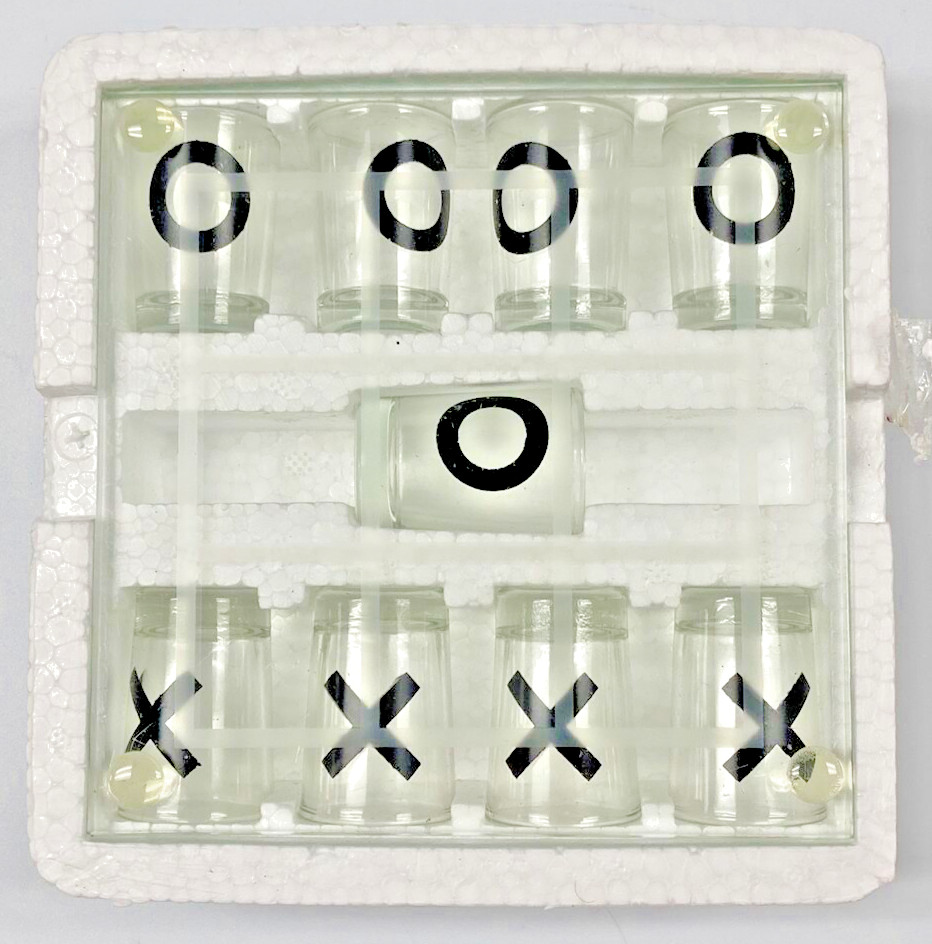 Glass Tic-Tac-Toe Board and Shot Glass Pieces Game