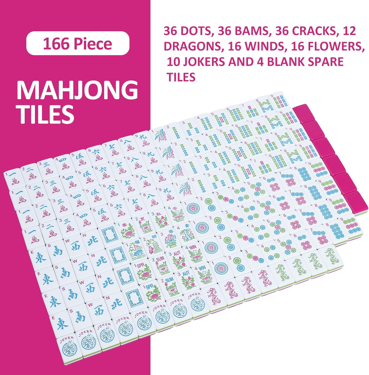4 Layer Engraved American Mahjong Tile Set, 166 Acrylic Mahjong Tiles with Bags,
