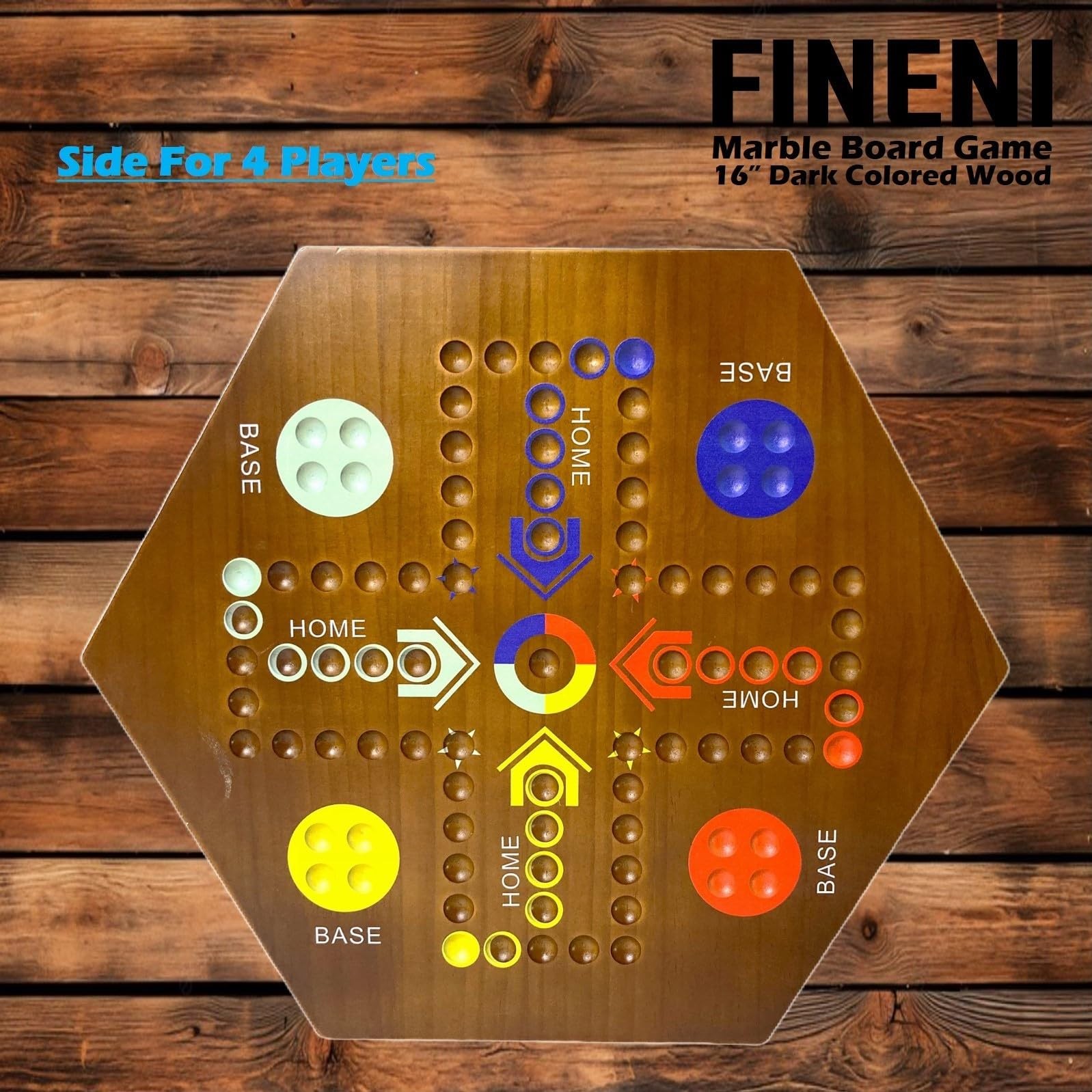 Wooden Board Game Dual Sides Fast Track 2 to 6 Players 6 Colors 30 Marbles 6