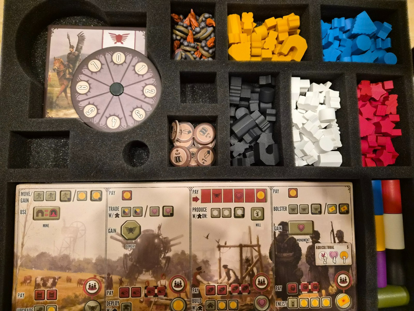 Stonemaier Games Scythe Board Game w/insert, metallic coins, and resource tokens