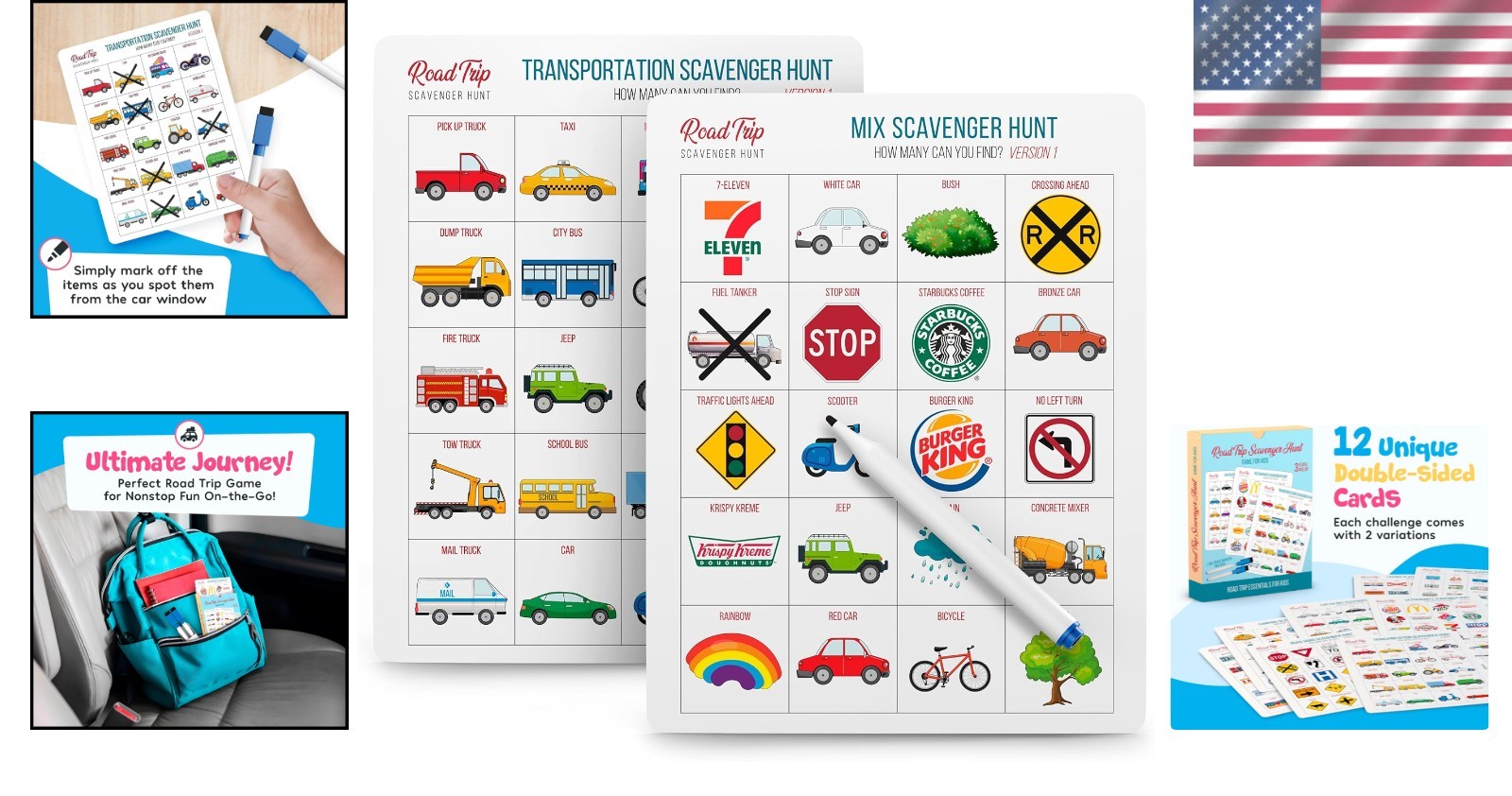 Interactive Car Bingo Game for Kids Ages 4-8: 12 Dry-Erase Cards Included