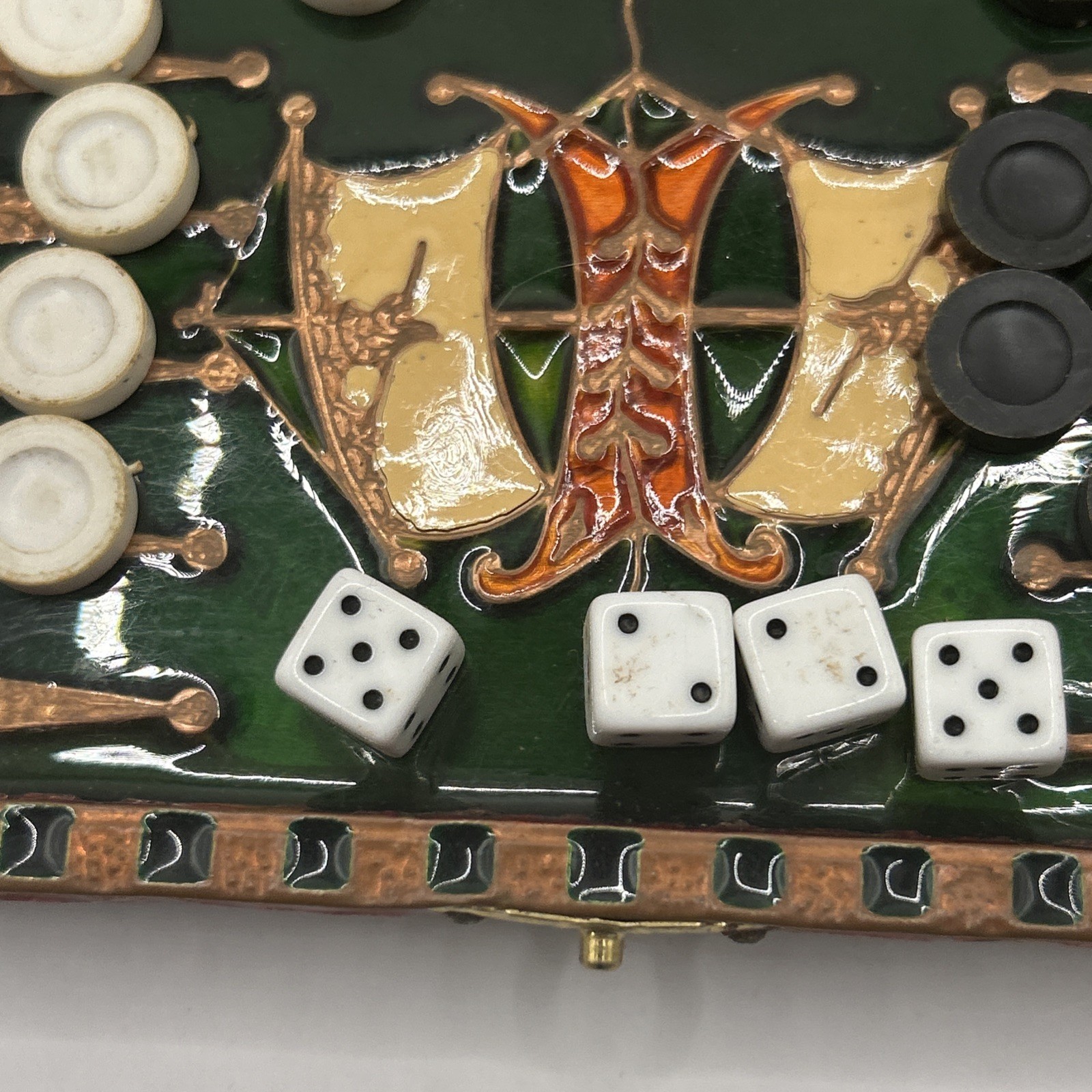 Vintage Ornate Backgammon Set in Decorative Box