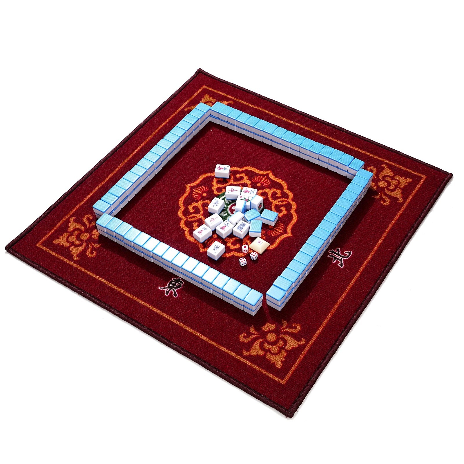 Chinese Mahjong Game Set X-Large 144 Numbered 1.5″ Blue Tiles Mah-Jongg in Case