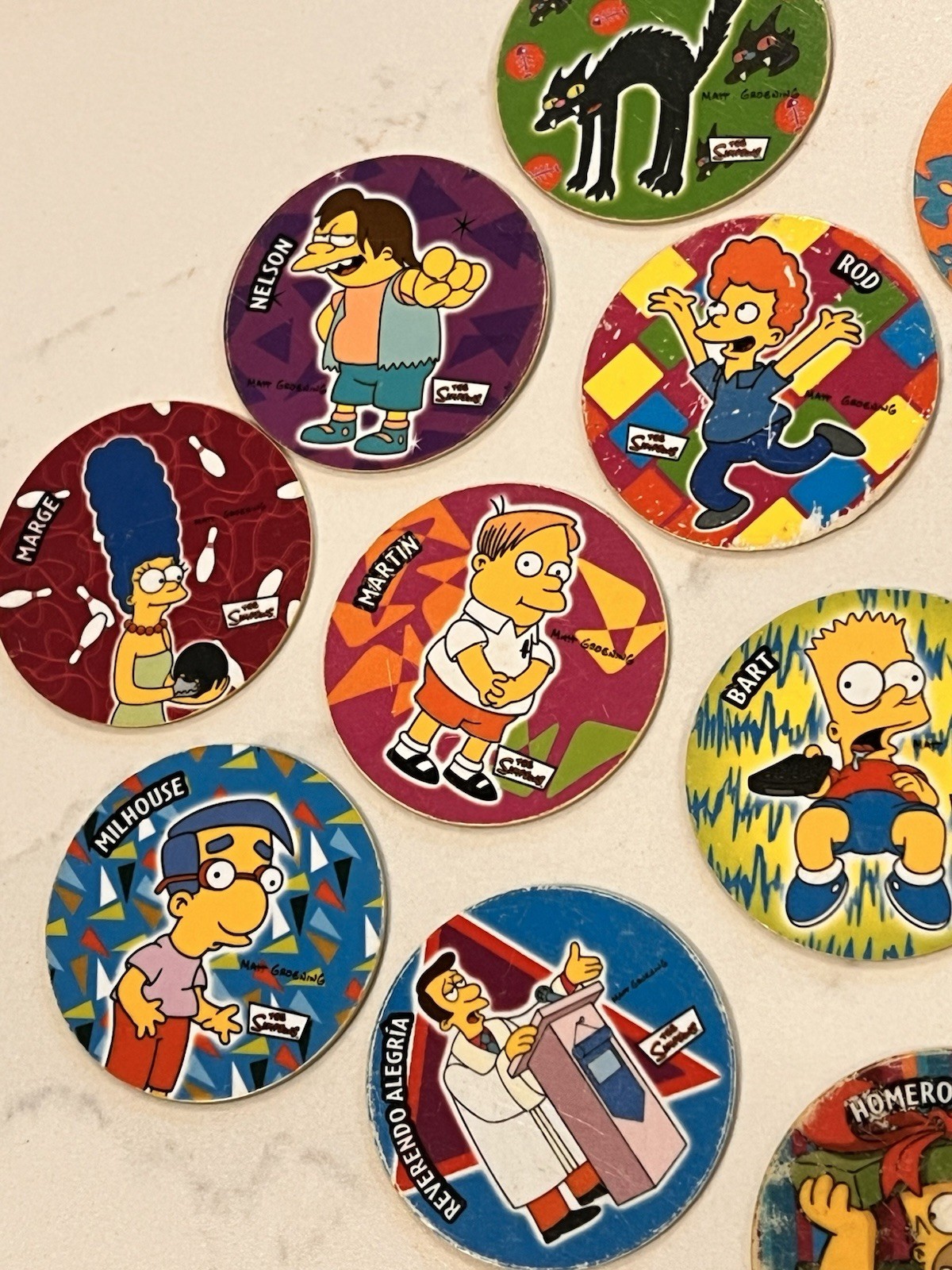 Rare Lot Of 12 Sabritos Mexico THE SIMPSONS Tazos Taso Pogs BART Marge Apu Lisa