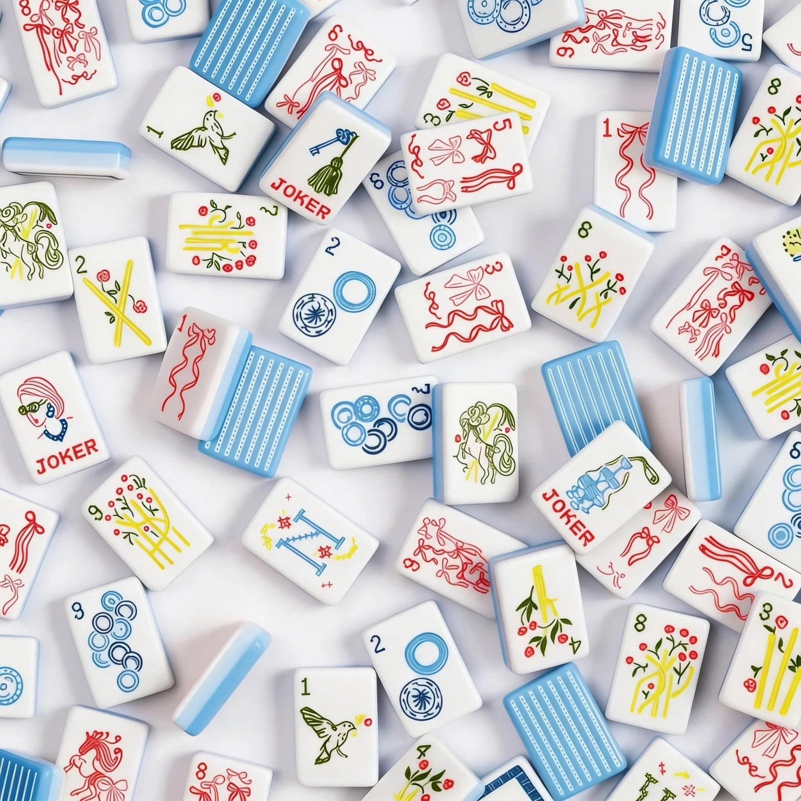 Blue Stripe 4-Layer Acrylic Mahjong Tiles American Set 160 Pcs – US Fast Ship!