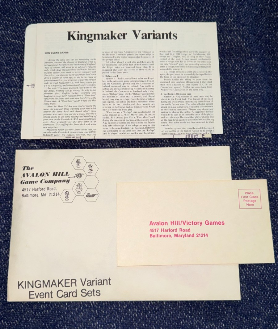 Complete Kingmaker Board Game Avalon Hill 2nd Edition War of the Roses Variants