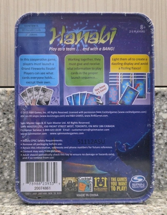 Hanabi Card Game Let The Sparks Fly Metal Tin 2015 Spin Master Sealed