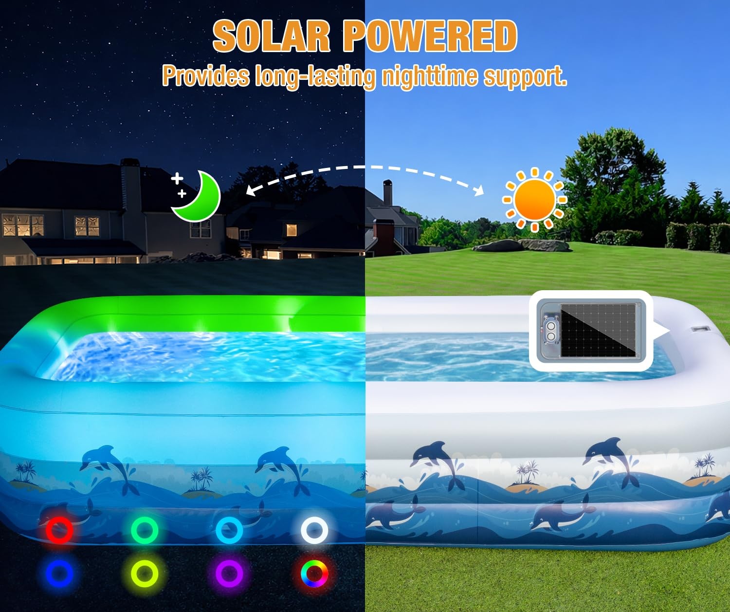 Inflatable Pool 145 x 74 22 Solar Powered Lights Adults Backyard Extra Large