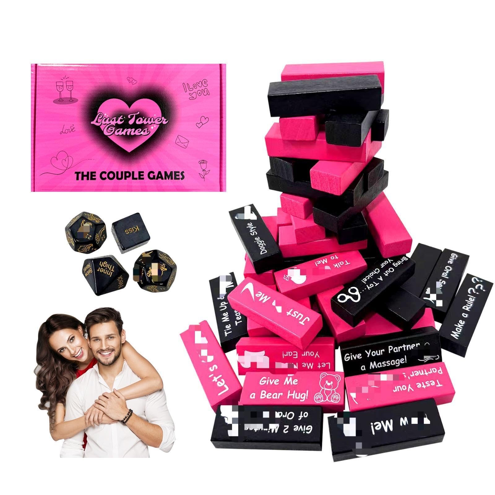 Naughty Block Tower Game for Couples – 48 Pcs Wooden Stacking Game
