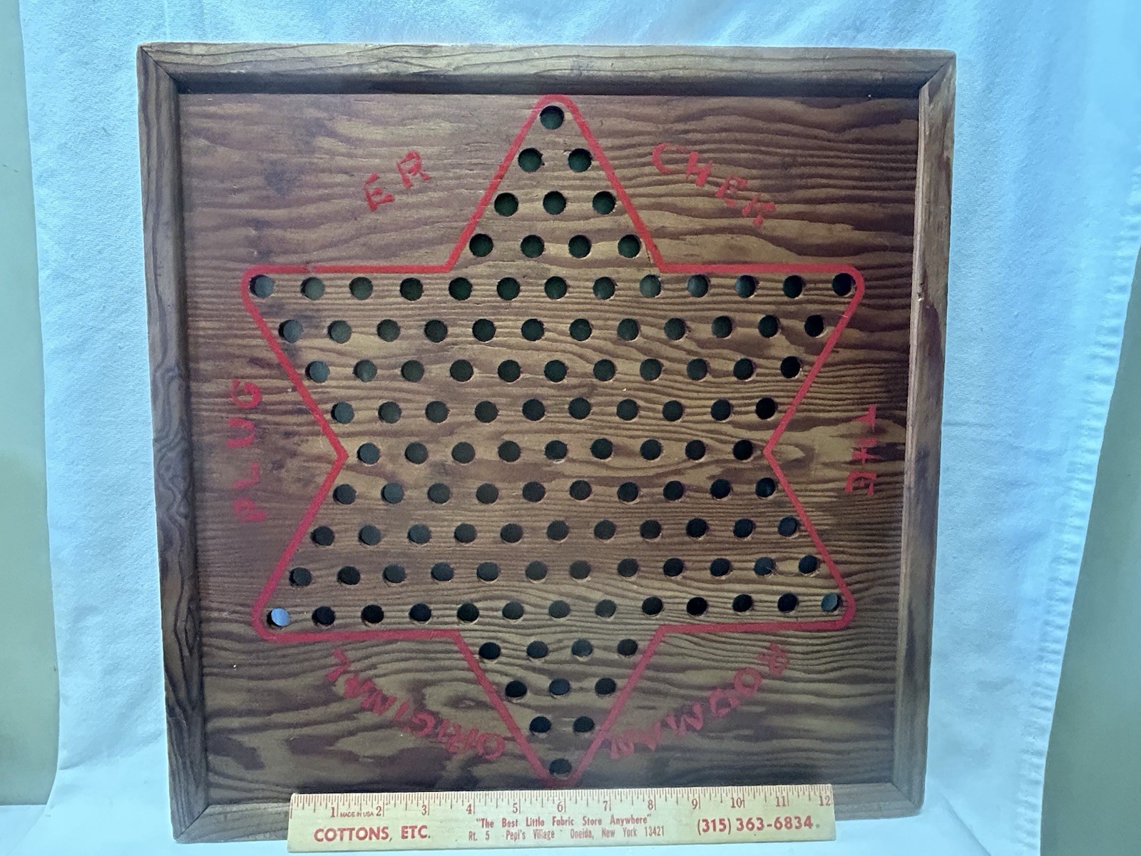 Vtg 1930’S Primitive Wooden RODMAN ORIGINAL PLUG ER CHEK Chinese Checker Board