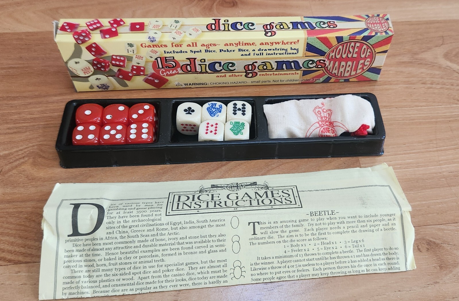 House of Marbles 15 Dice Games. New open box Spot Dice, poker dice, instructions
