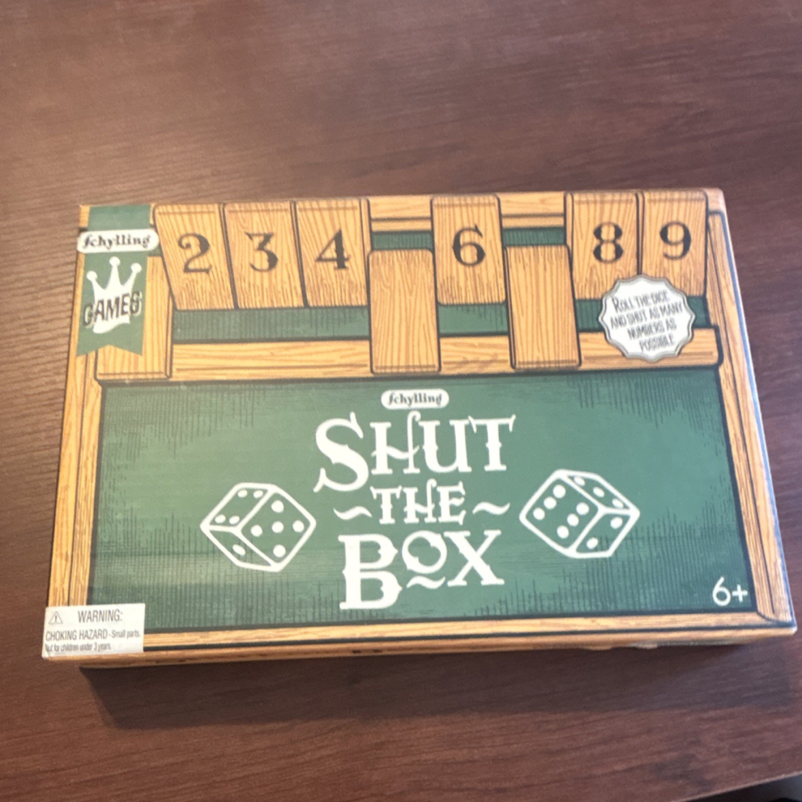 Schylling Shut the Box Solid Wood Game 9 Flipping Tiles, 1-2 Players, 6+