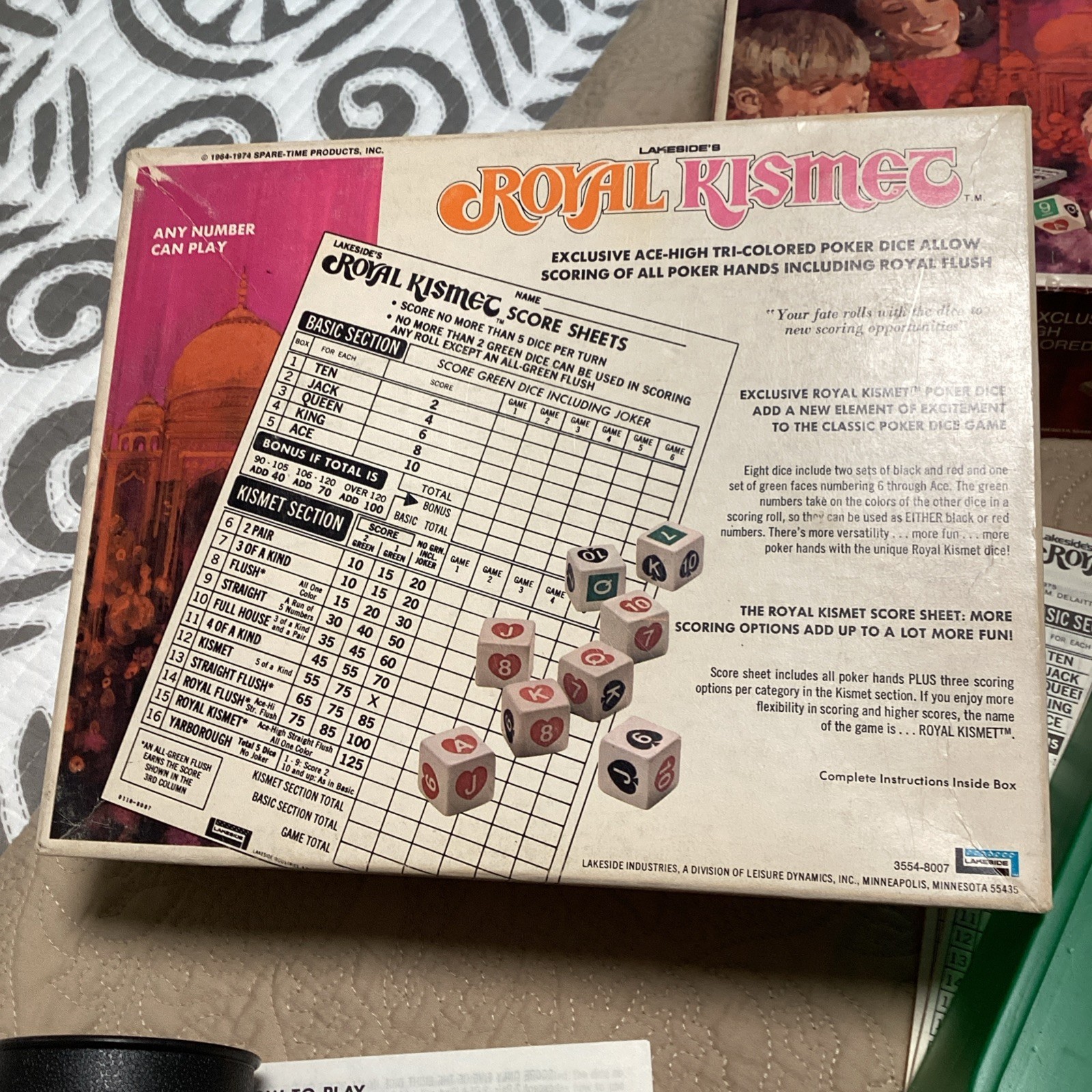 Royal Kismet Poker Dice Game Complete w Clean Score Pads Lakeside 1974