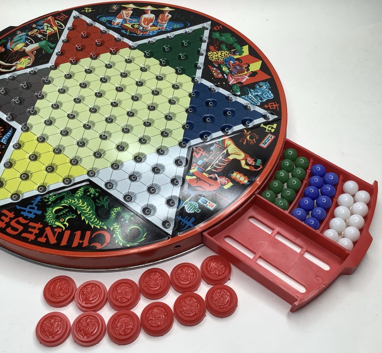 Vintage 1977 Chinese Checkers & Regular Checkers Deluxe Tin Board Game by Steven