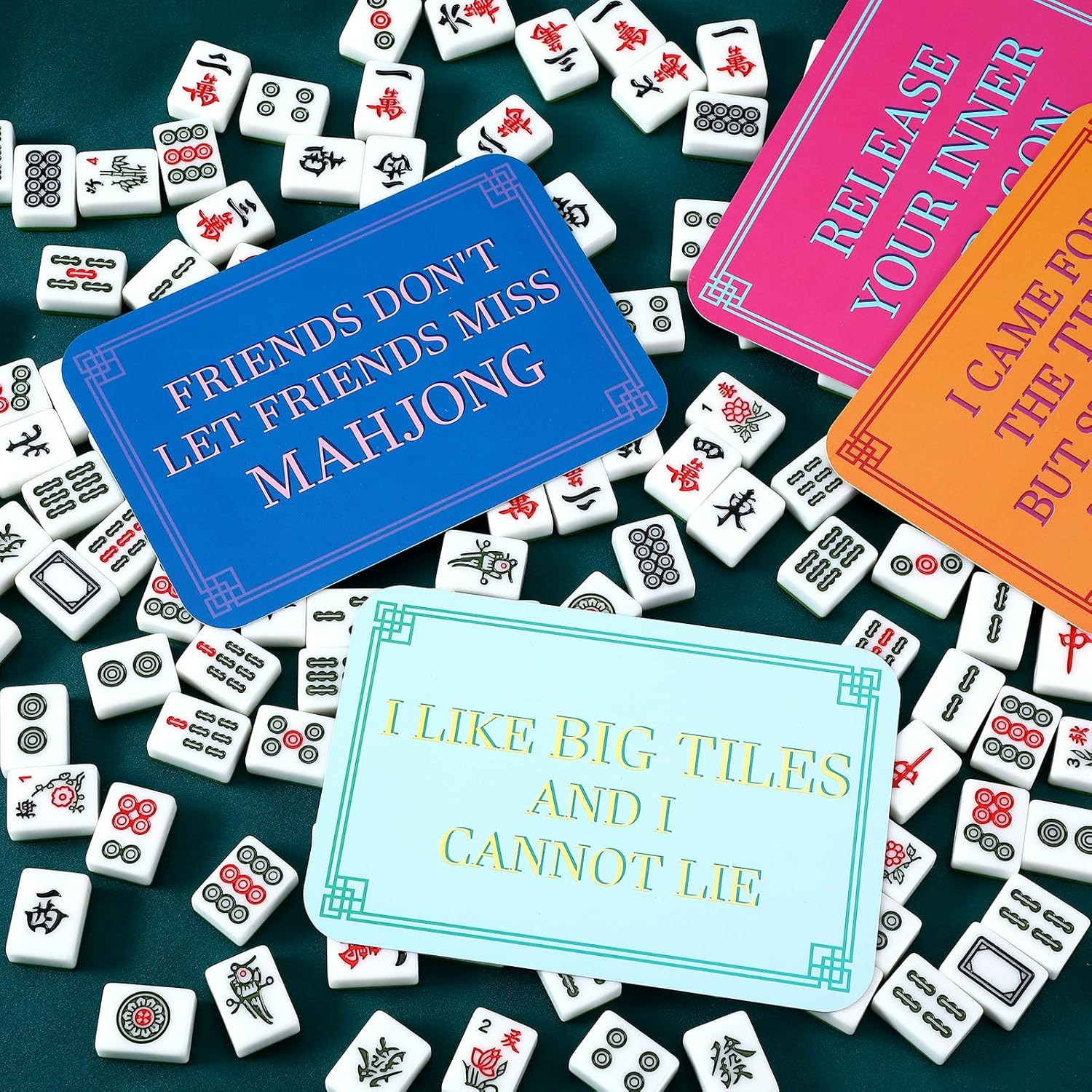 Mahjong Tile Shuffler Set with Traditional Frame and Fun Sayings, 4 Pieces