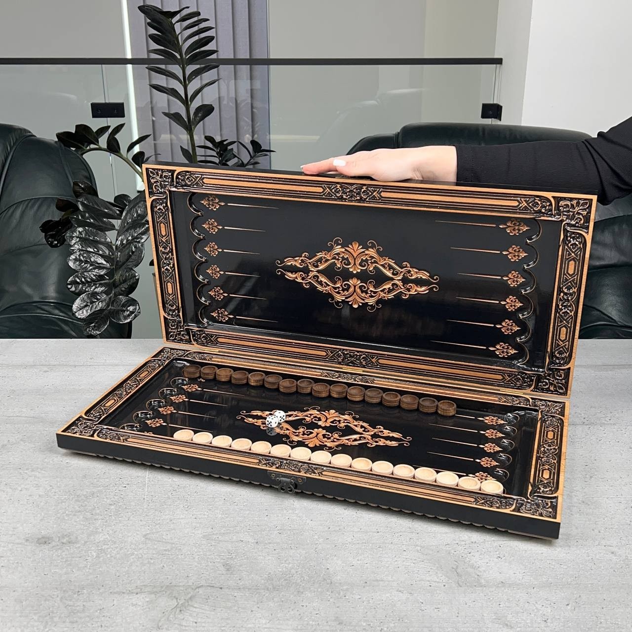 IN STOCK Luxury Maple Wood Backgammon Set Handmade Lion Design Custom Gift Men