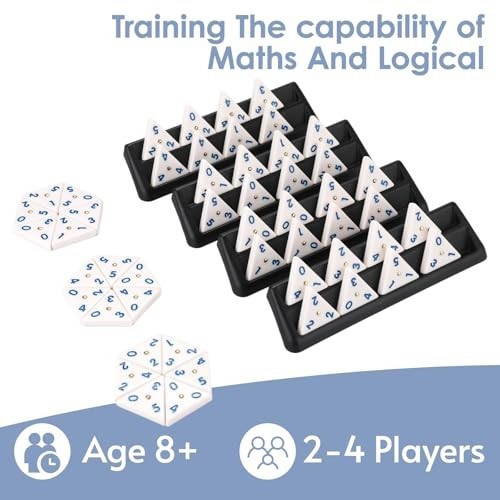 Triangle Domino Game Set 56 Tiles with 4 Holders Travel Case for Kids Adults