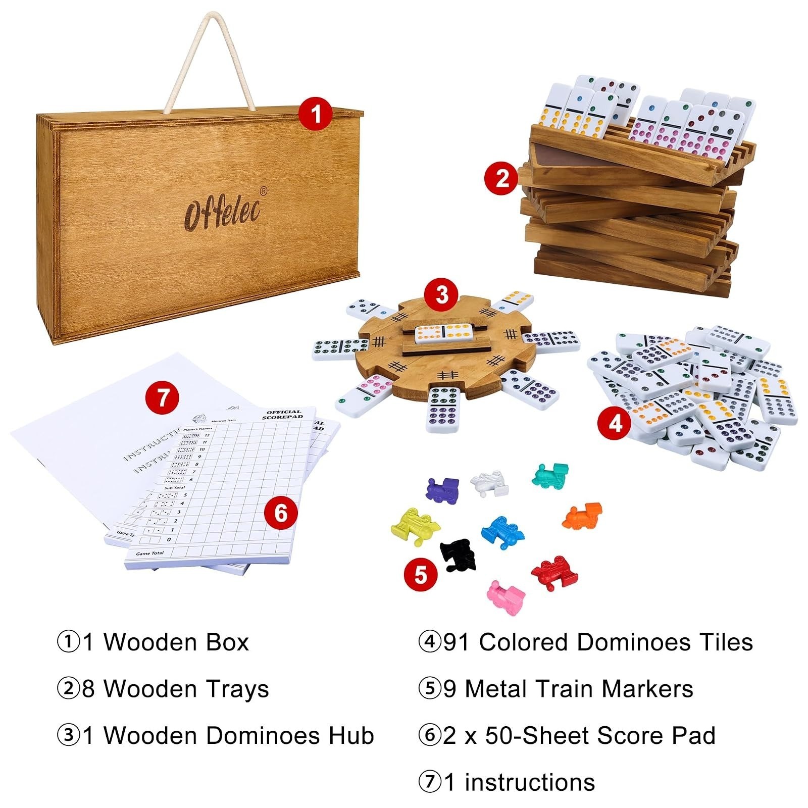 Mexican Train Dominoes Set with 8 Holders, Double 12 Dominos Set for Adults, Mex
