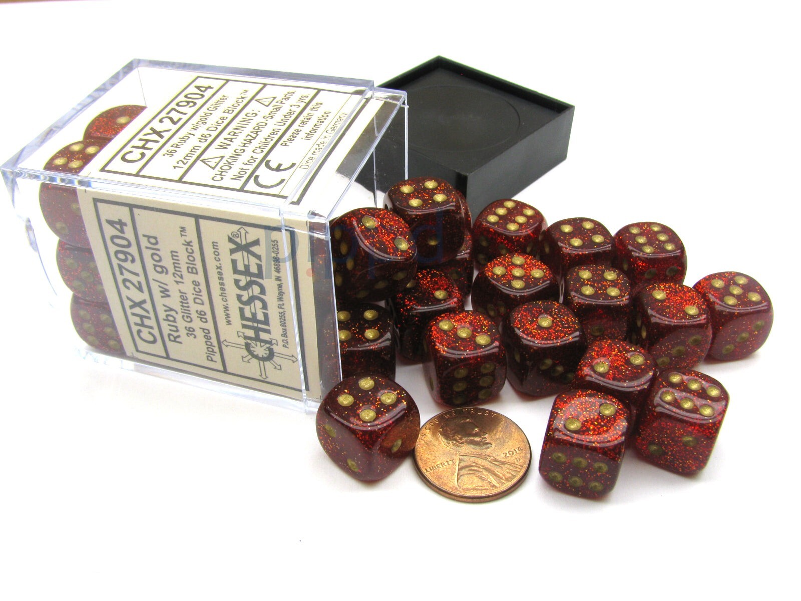 Glitter Polyhedral Ruby/Gold – 12mm – Chessex – 27904 – @
