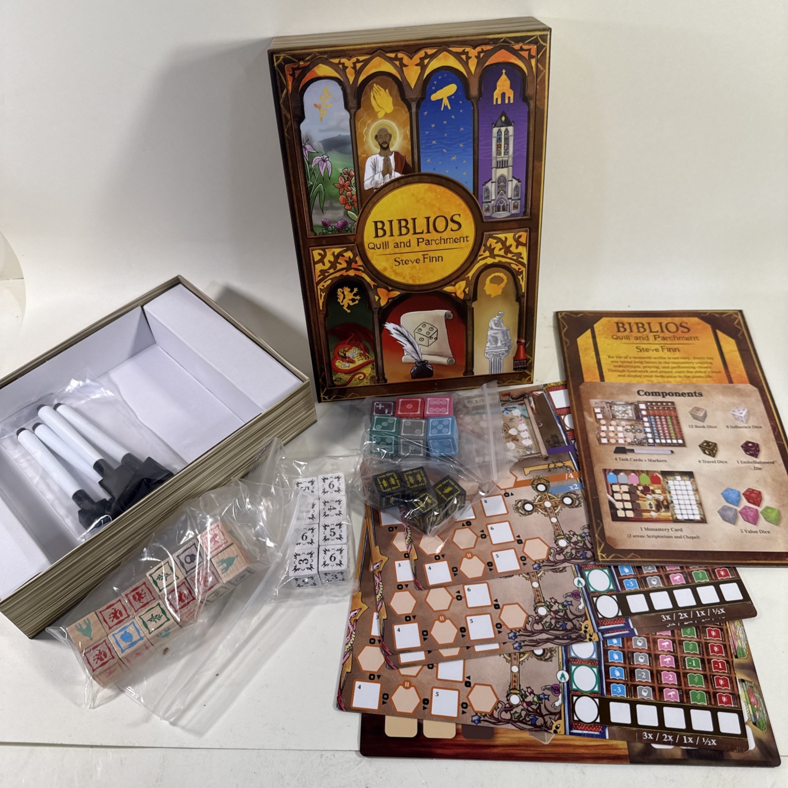 Biblios: Quill and Parchment By Steve Finn Game 2021 NIB Roll & Write 1 – 4 Play