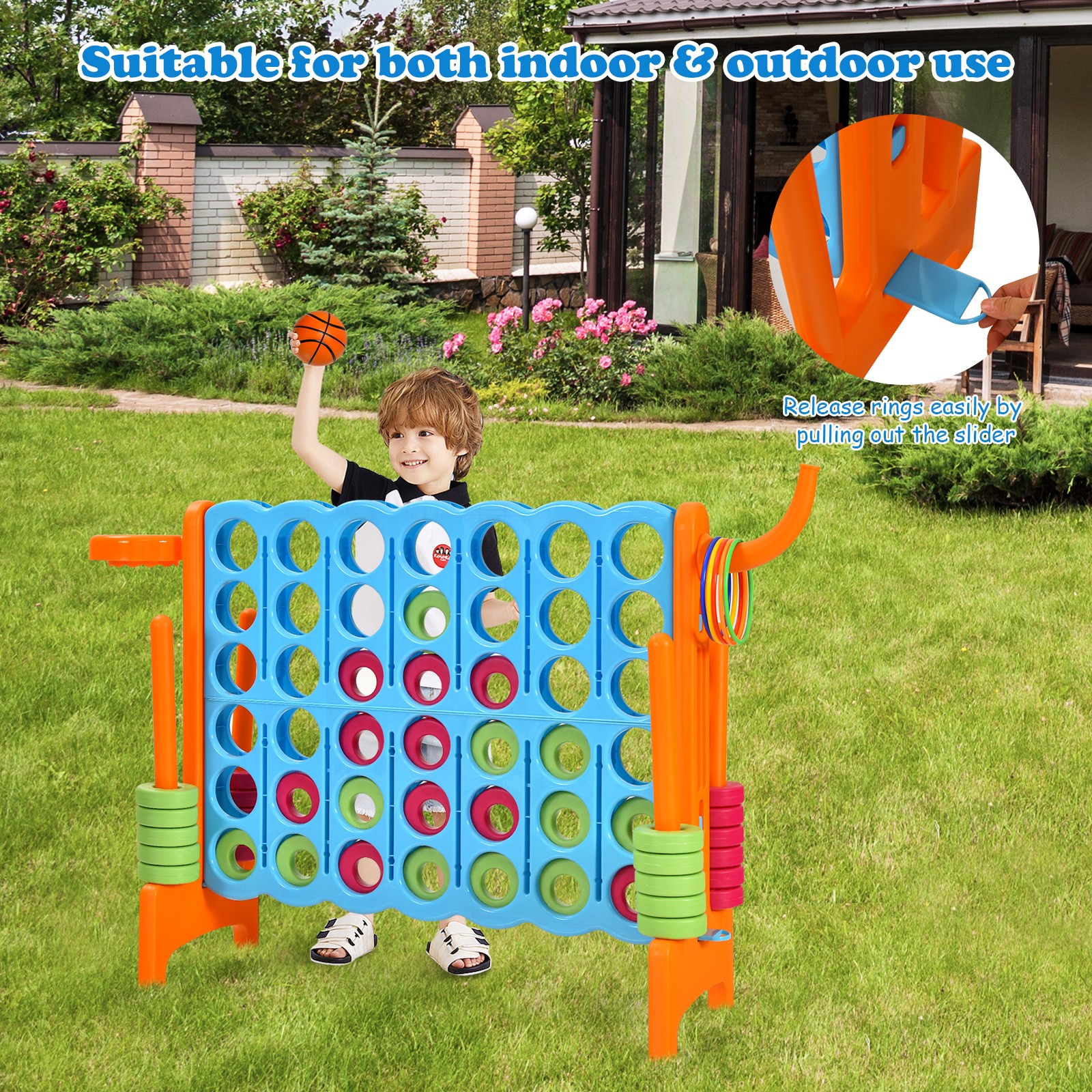 Costway 2.5Ft 4-to-Score Giant Game Set Basketball Hoop Ring Game Indoor Outdoor